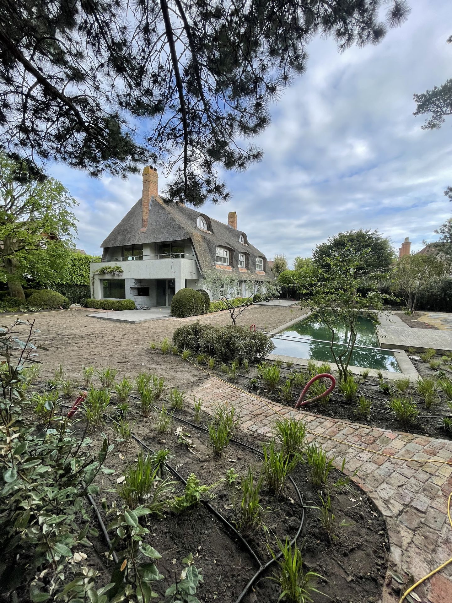 Villa au toit de chaume et piscine naturelle