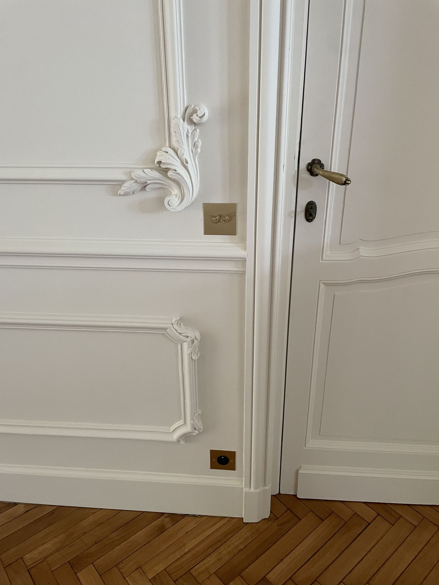 Interrupteur laiton sur porte moulurée